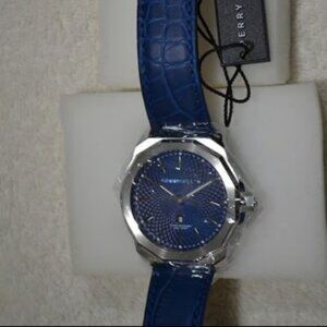 Perry Ellis Decagon Men's Watch Blue 46mm New /tags leather band xmas gift !!